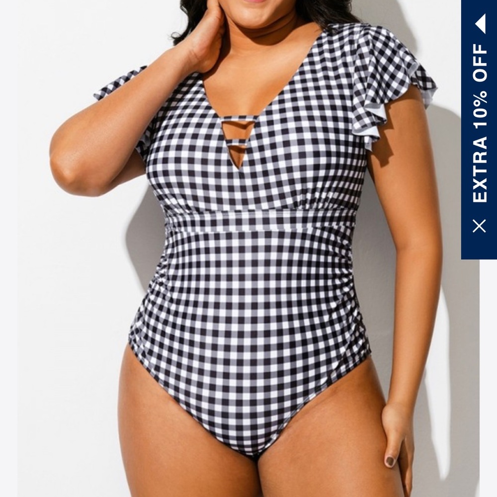 Black and white checked swimsuit